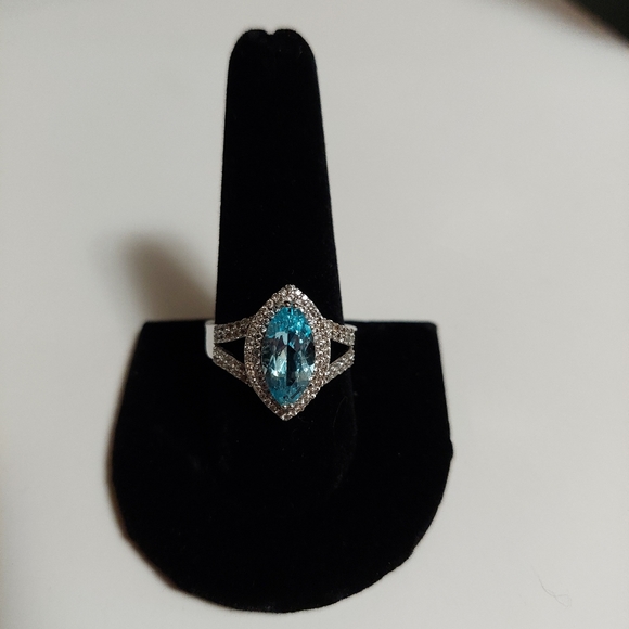 Vintage Sky Blue Topaz and White Zircon Sterling Silver Ring Size 10 - Picture 11 of 16